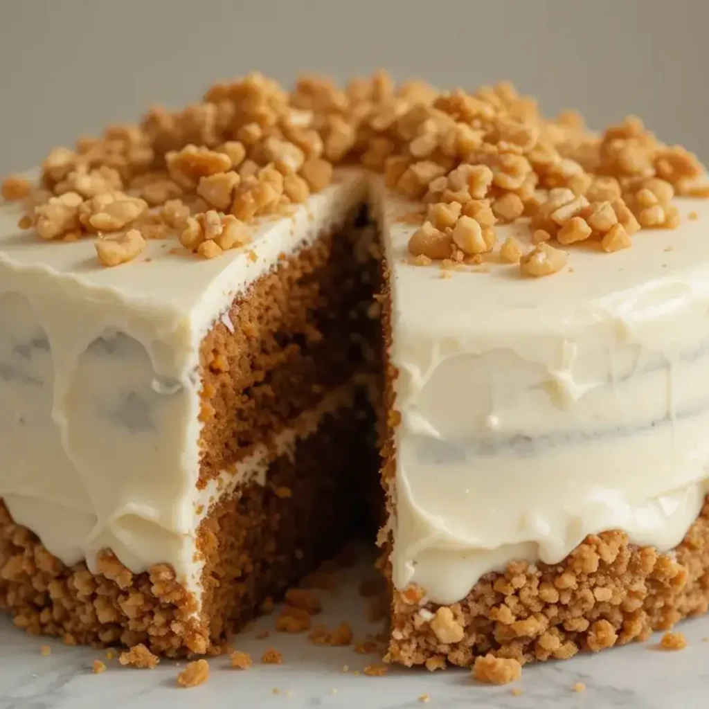 Moist Carrot Cake Mix Layer Cake with Cream Cheese Frosting and Nut Topping
