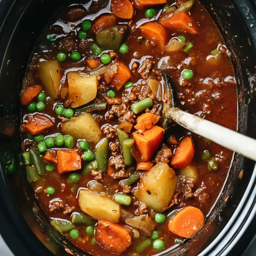 Hearty Crock-Pot Ground Beef Vegetable Soup with Carrots and Potatoes