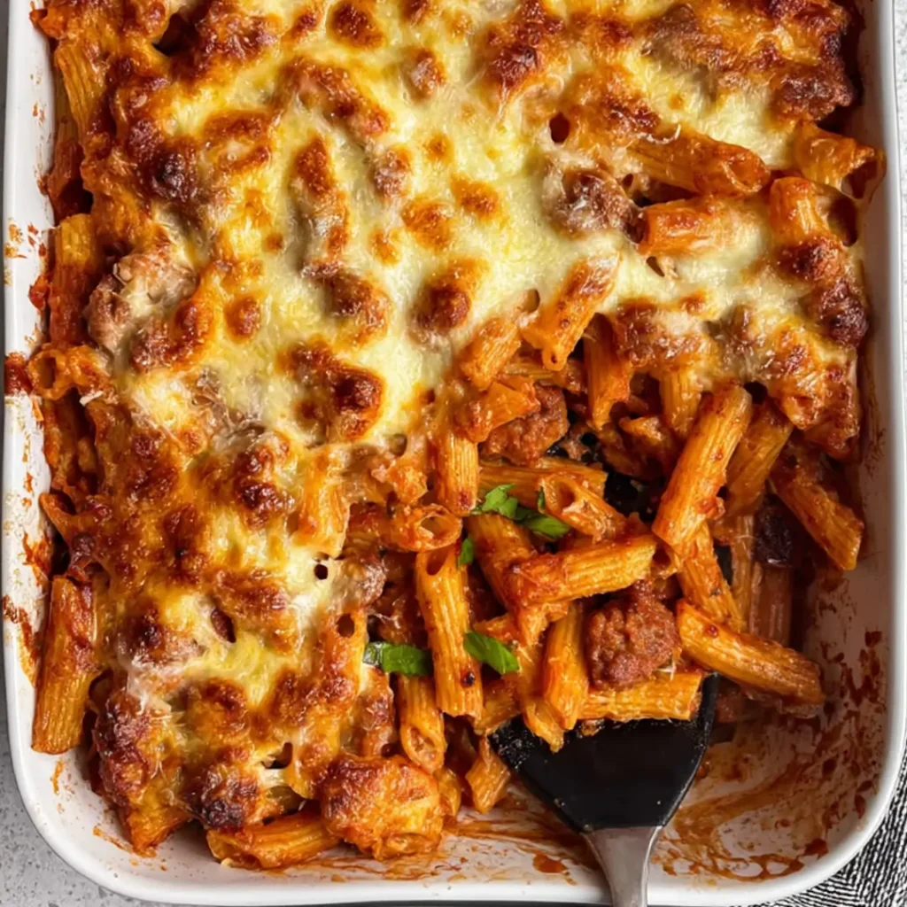 Sausage Pasta Bake: Cheesy, golden-baked penne with savory sausage