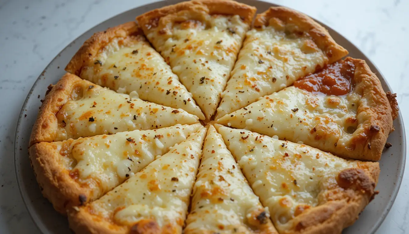 Crispy homemade garlic bread pizza with melted cheese