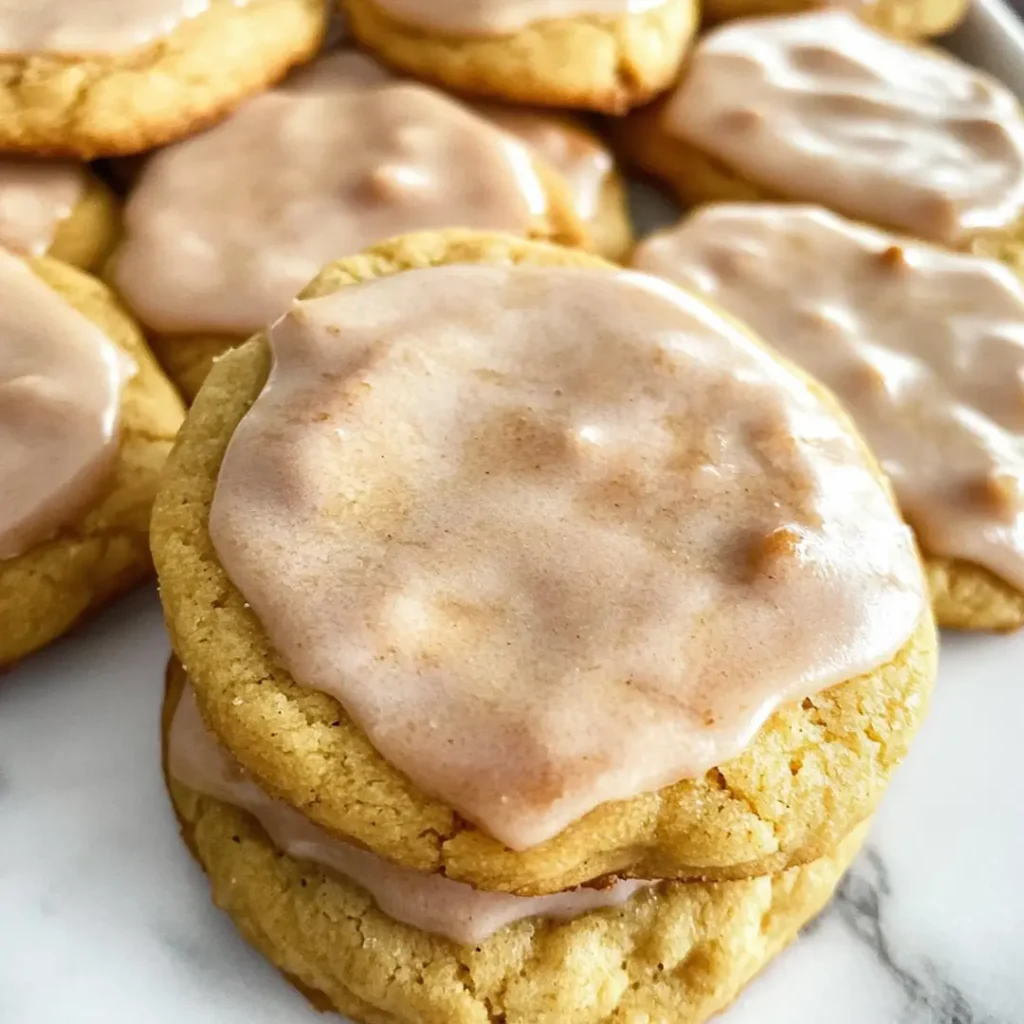 Close-up of Brown Sugar Pop Tart Cookies with cinnamon glaze on top.