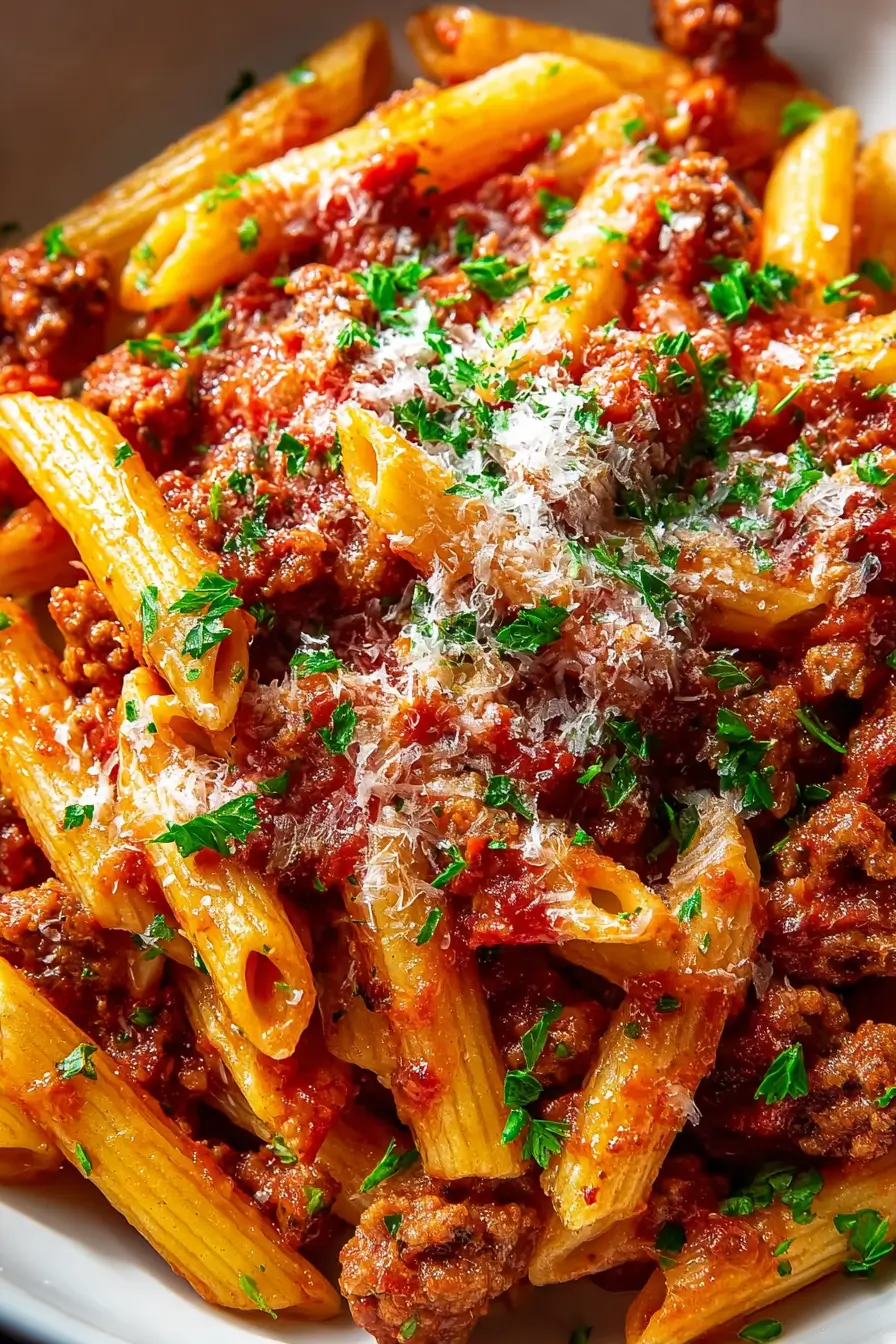 Penne pasta with sausage