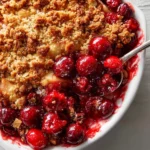 Warm apple cranberry crisp with buttery oat streusel and juicy fruit