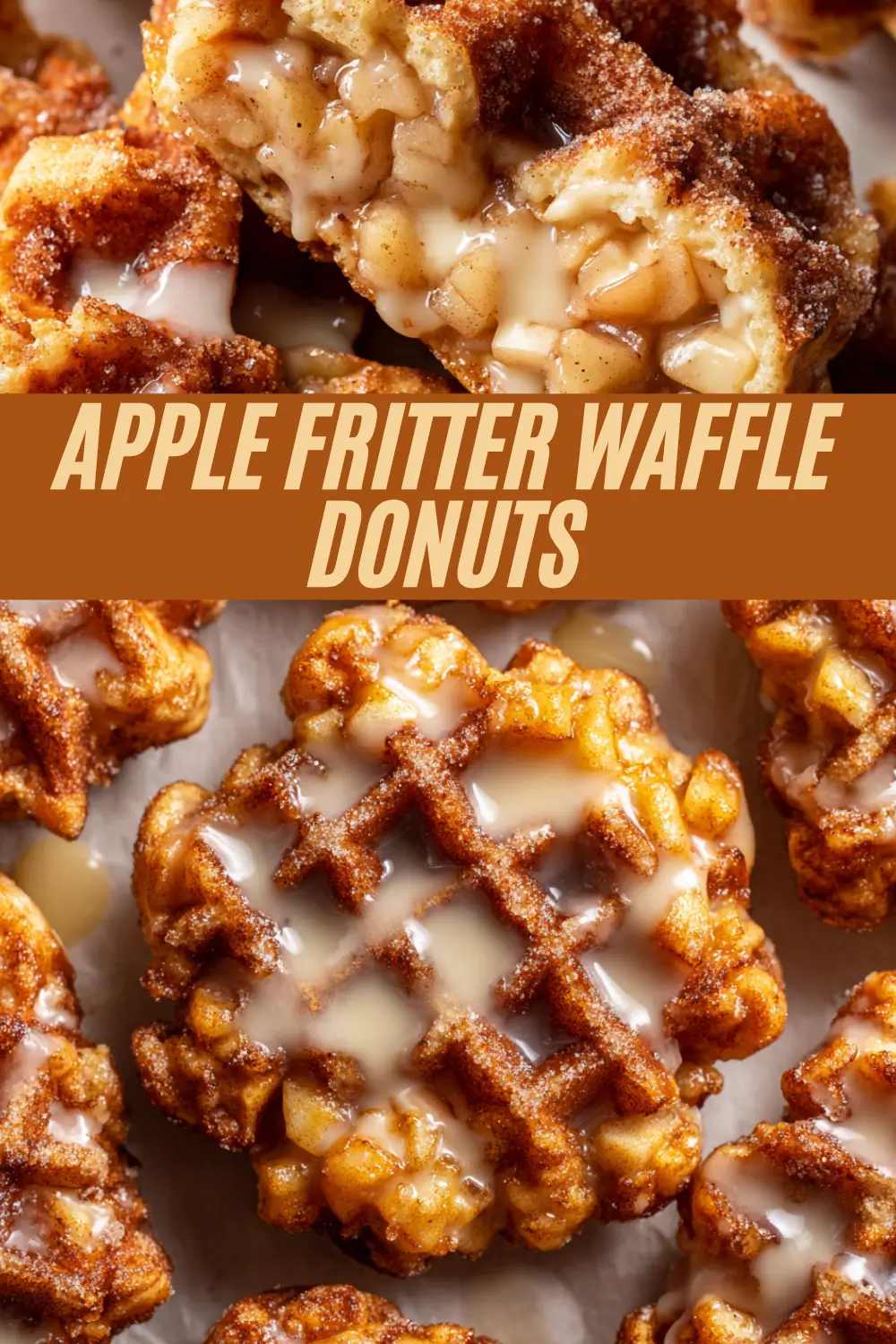 Glazed cinnamon-apple waffle donuts.