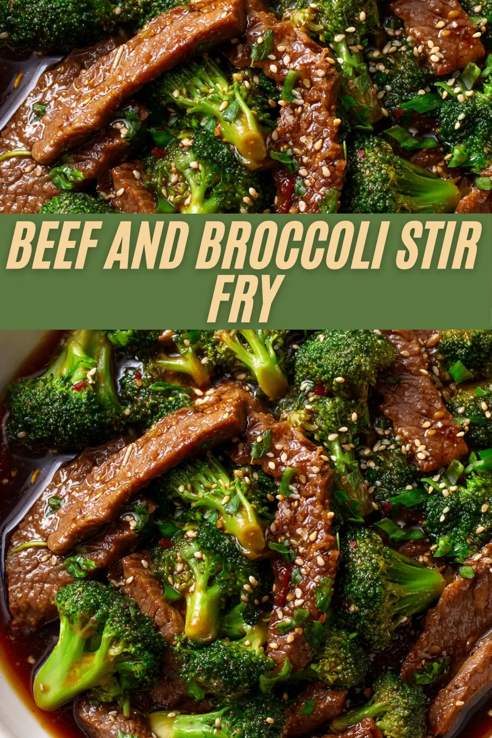 Beef and broccoli stir fry with sesame seeds in rich garlic ginger sauce