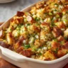 Golden-baked bread cubes tossed with herbs, celery, and onions for a savory Thanksgiving stuffing