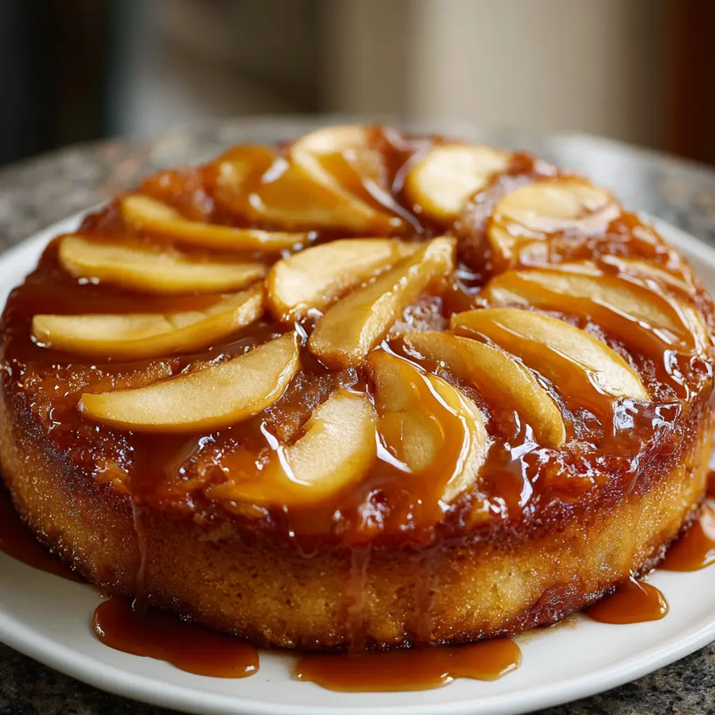 Caramel apple upside down cake with tender apples and rich caramel glaze, perfect for fall desserts