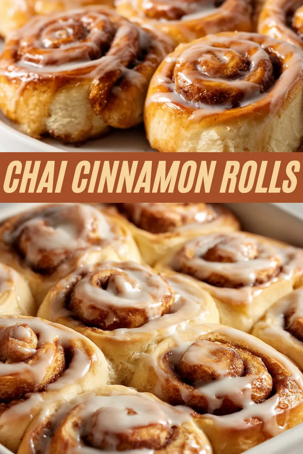 This recipe makes chai cinnamon rolls topped with vanilla glaze and spiced with warm chai-inspired flavors.