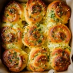 Cheesy garlic rolls topped with parsley and garlic butter.