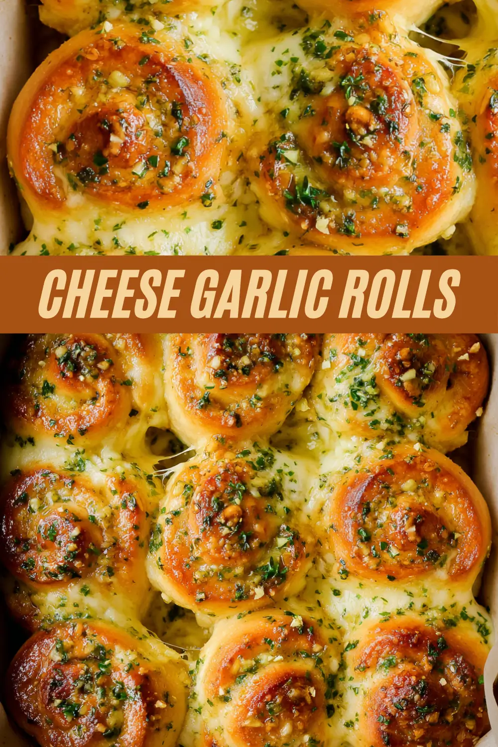 Homemade cheese garlic rolls with golden tops and herb butter.