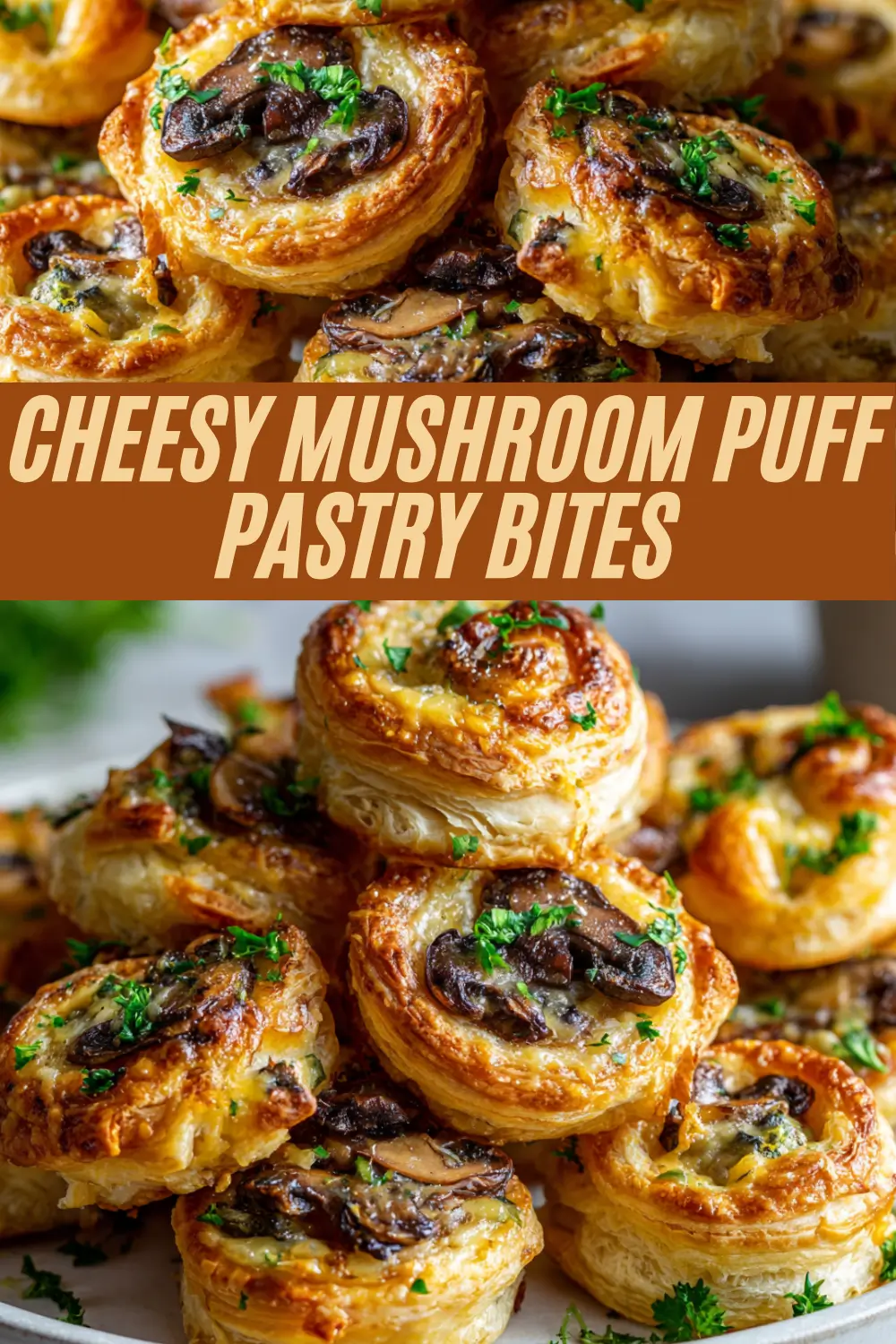This recipe for Cheesy Mushroom Puff Pastry Bites makes golden, flaky pastries with a cheesy mushroom filling topped with fresh herbs.