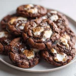 Fudgy chocolate cookies with gooey marshmallow swirls and melted chocolate pieces.