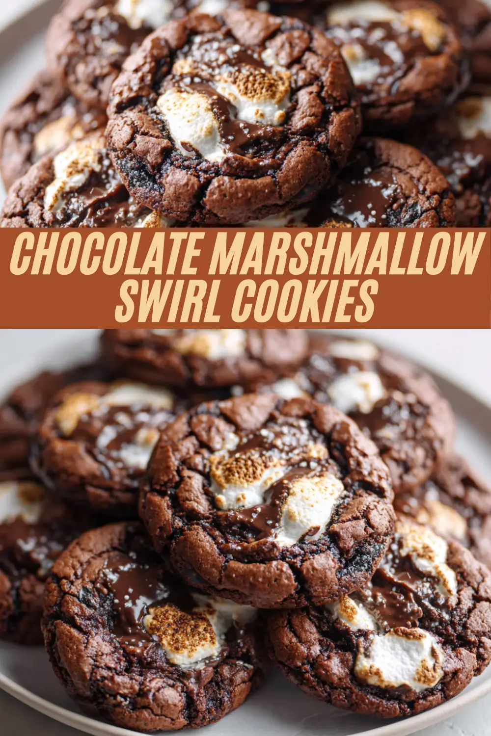 This recipe makes fudgy chocolate marshmallow swirl cookies with gooey toasted marshmallows and melty chocolate.