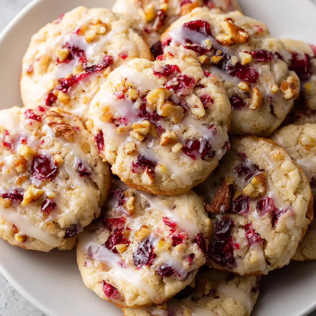 Festive cranberry orange cookies with crunchy nuts and sweet glaze, perfect for holiday gatherings.