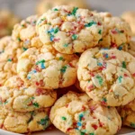 Soft gooey butter cookies with colorful Christmas sprinkles.
