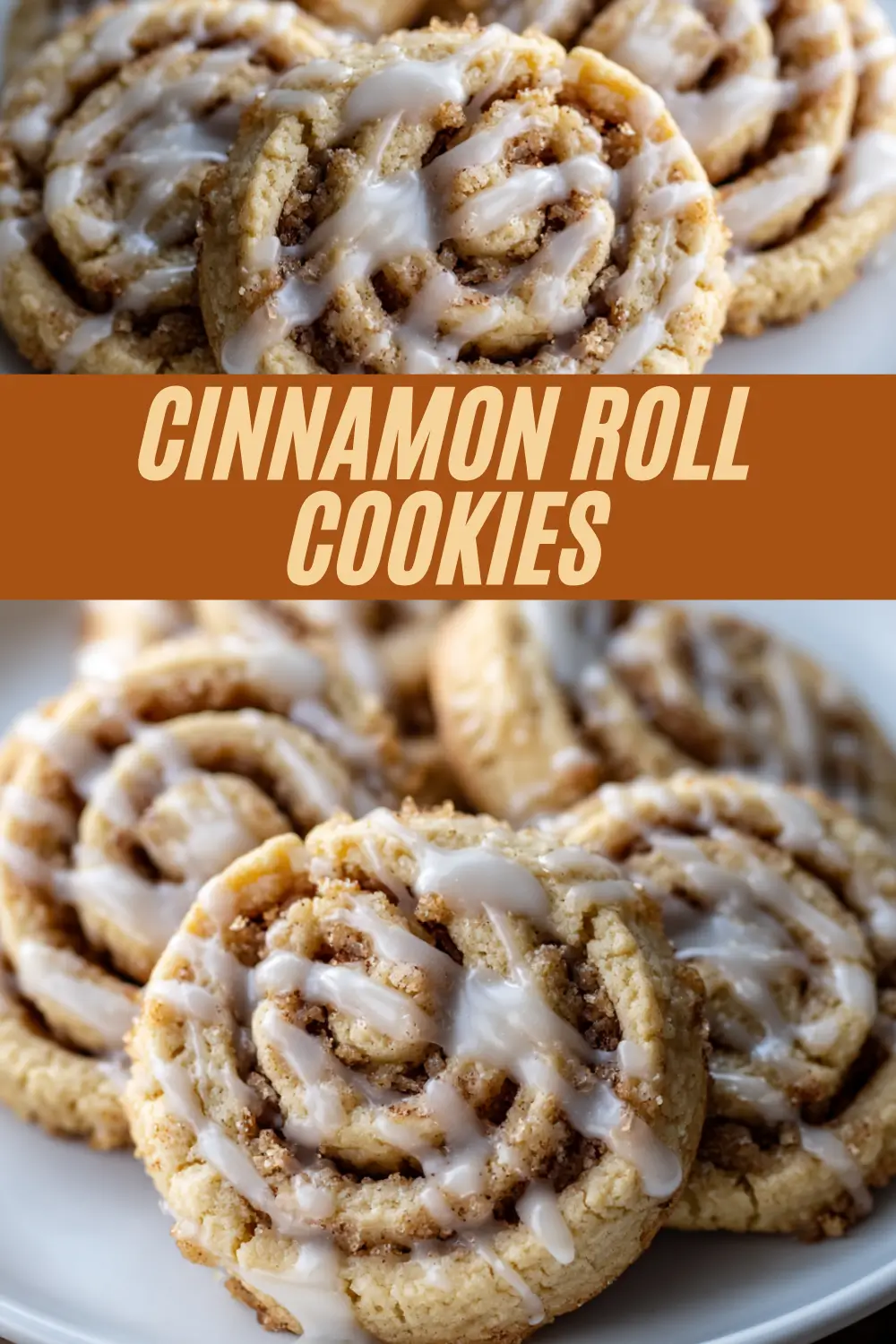 Swirled cinnamon cookies drizzled with vanilla glaze.