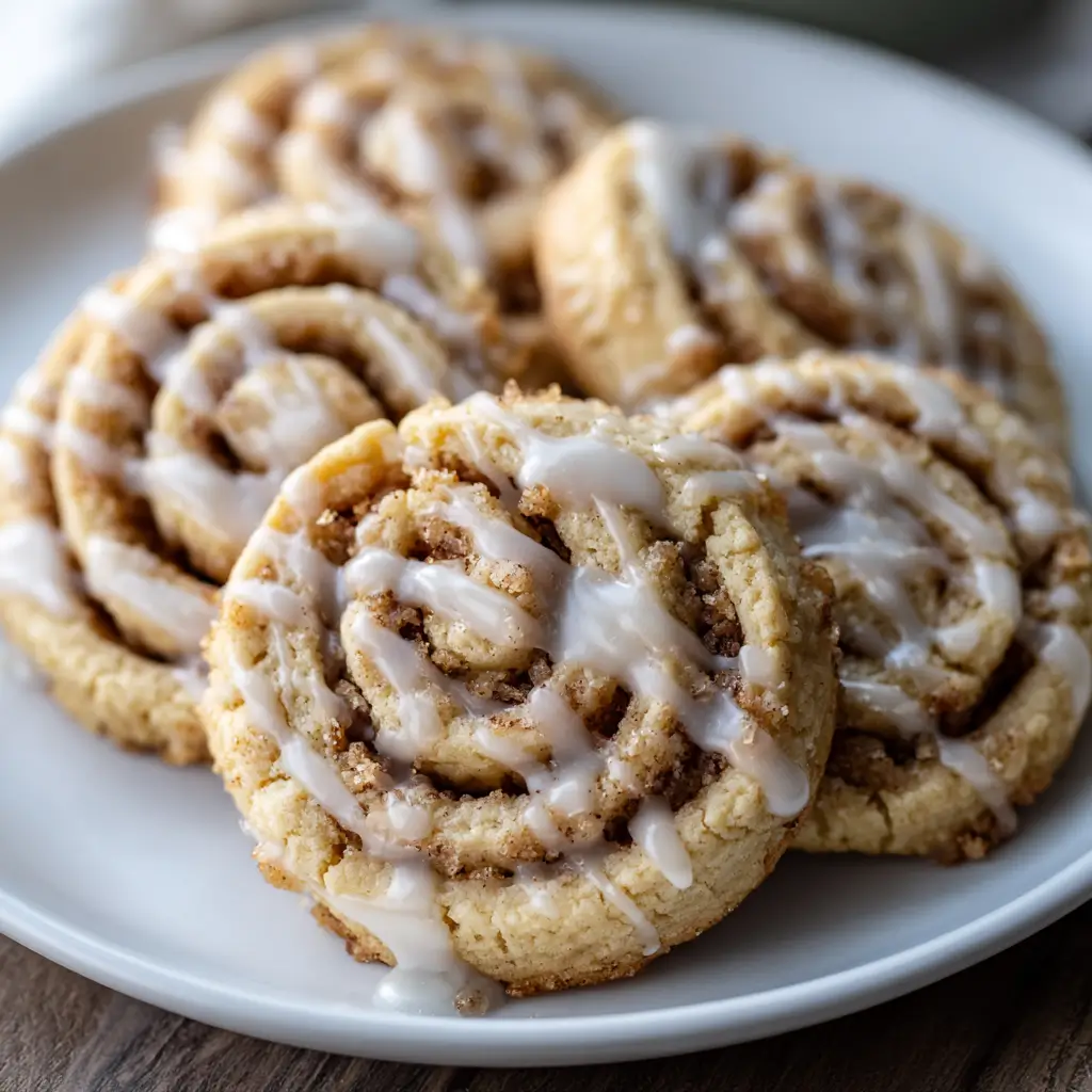 Soft swirl cookies with cinnamon-sugar filling and vanilla glaze.