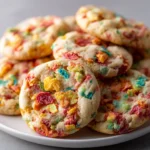 Colorful Fruity Pebbles cookies with vibrant cereal pieces.