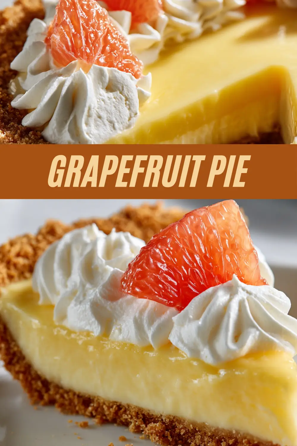 Creamy grapefruit pie with whipped cream and grapefruit slices.