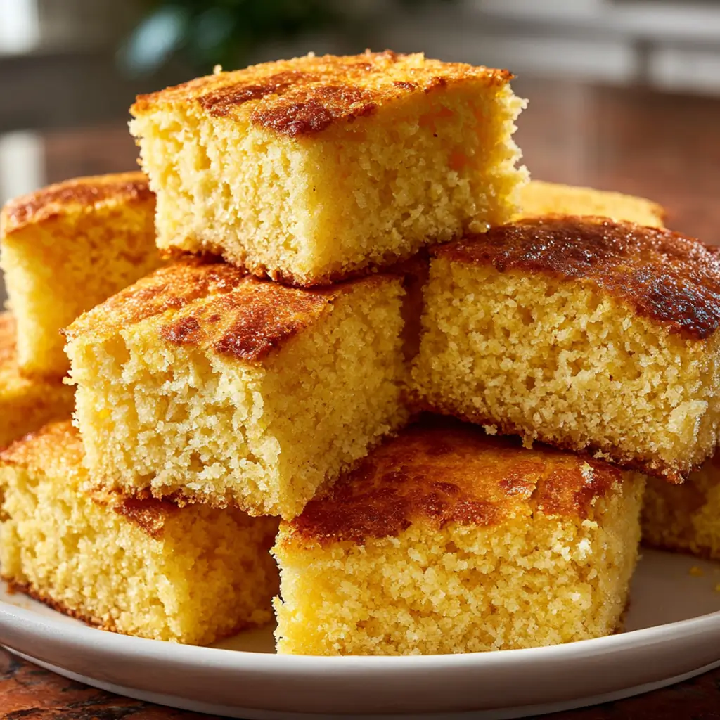 Moist honey buttermilk cornbread cut into squares with a golden crust and tender crumb.