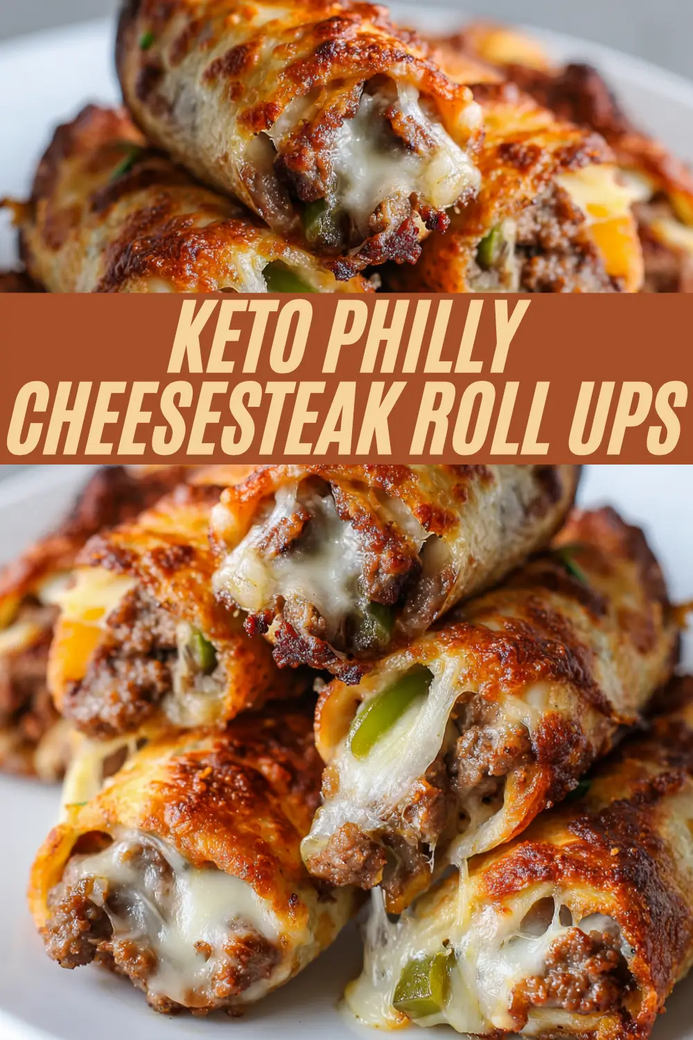 This recipe makes keto Philly cheesesteak roll ups packed with beef, peppers, and melted cheese in a golden low-carb shell.