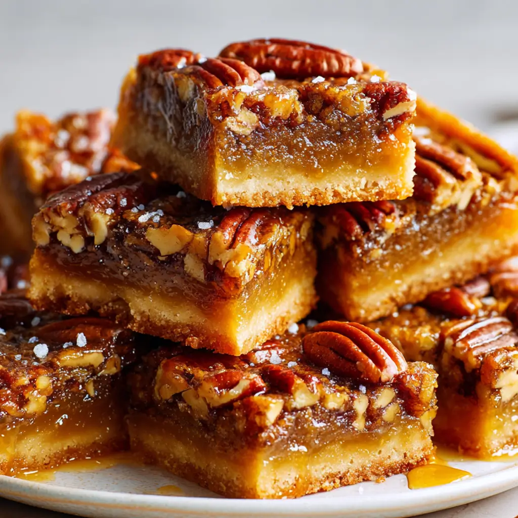 Maple pecan pie bars with gooey golden filling, toasted pecans, and buttery shortbread crust