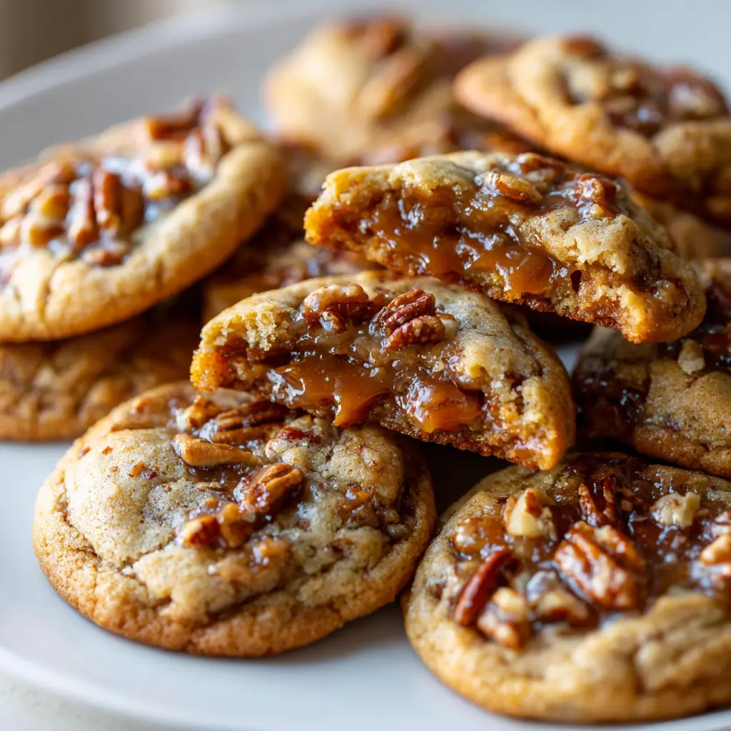 Soft cookies packed with gooey pecan pie filling and crunchy pecan pieces.