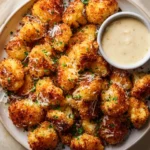 Crispy parmesan-crusted cauliflower bites served with creamy dipping sauce.