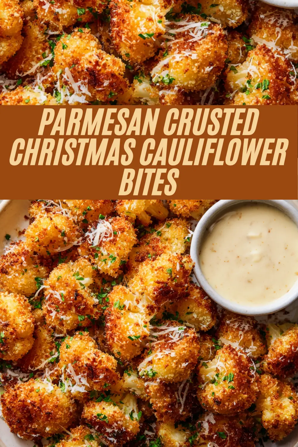 This recipe creates crispy parmesan cauliflower bites with a golden breadcrumb coating and creamy dip.