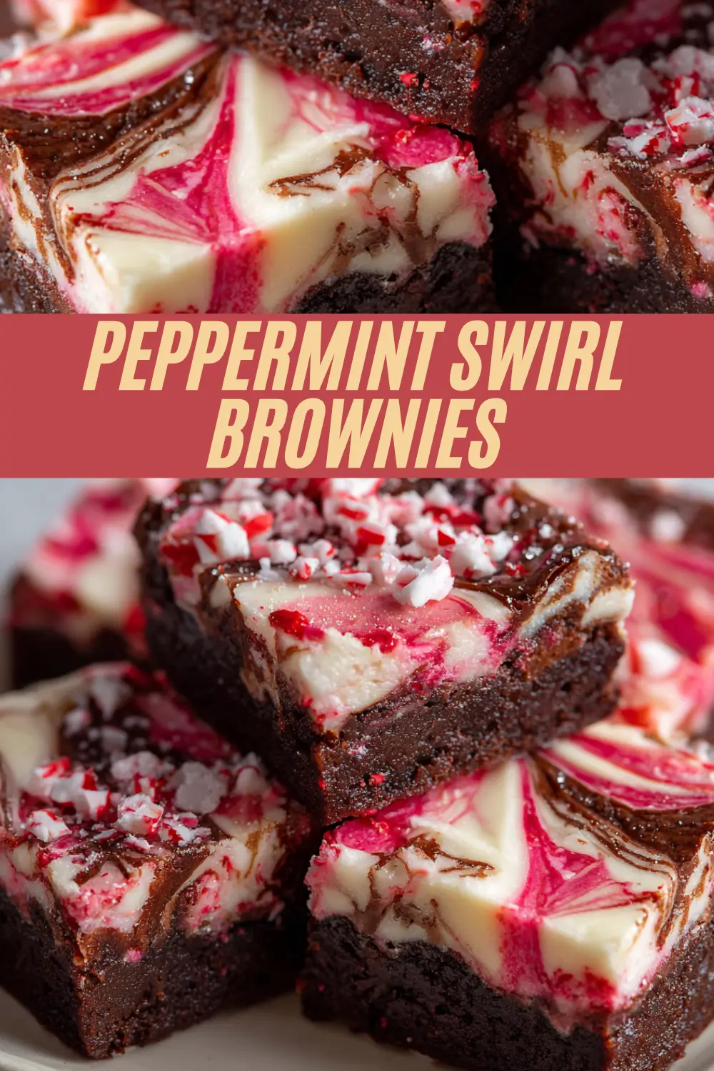 Fudgy chocolate brownies marbled with peppermint cheesecake and candy canes.