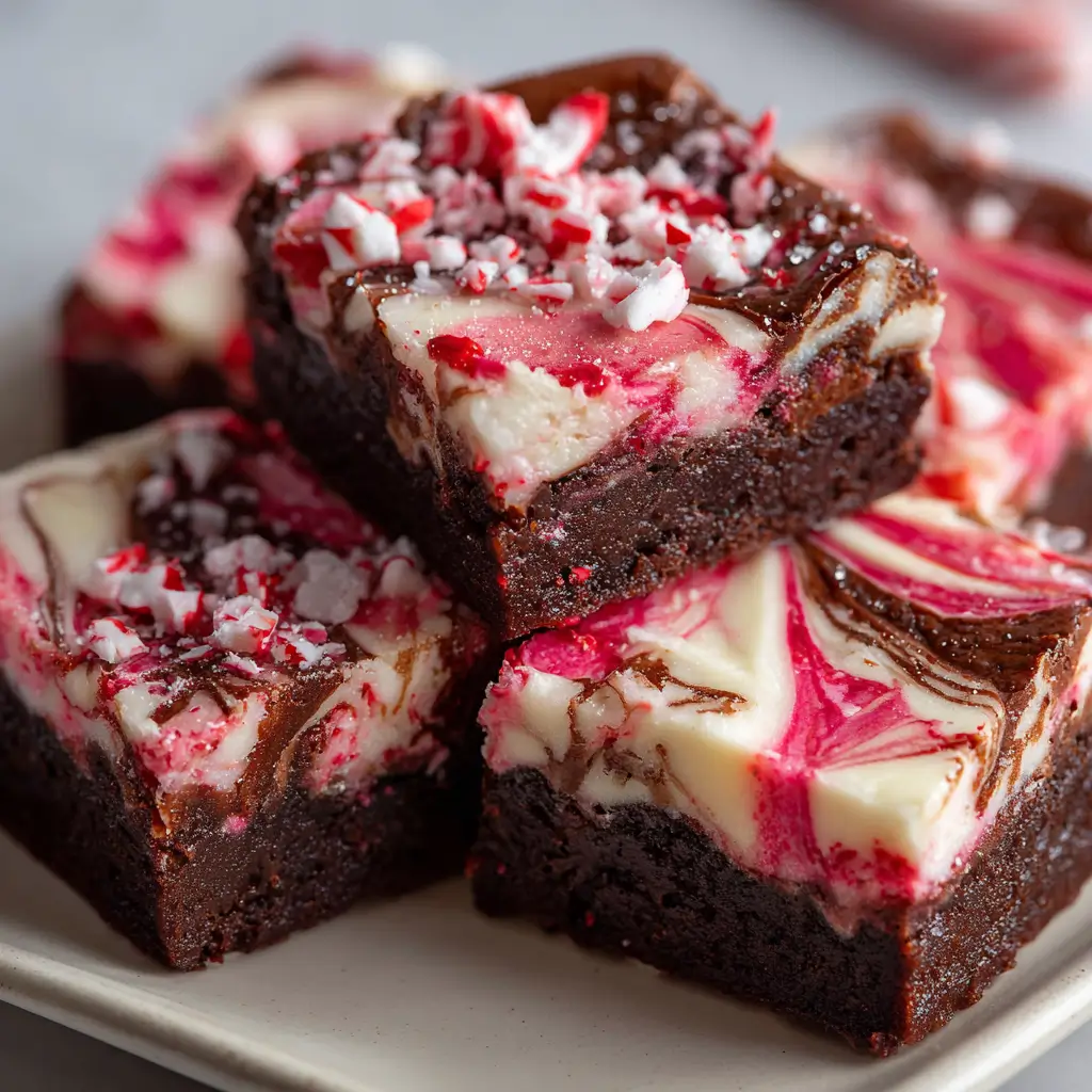 Fudgy brownies topped with swirled peppermint cheesecake and crushed candy canes.