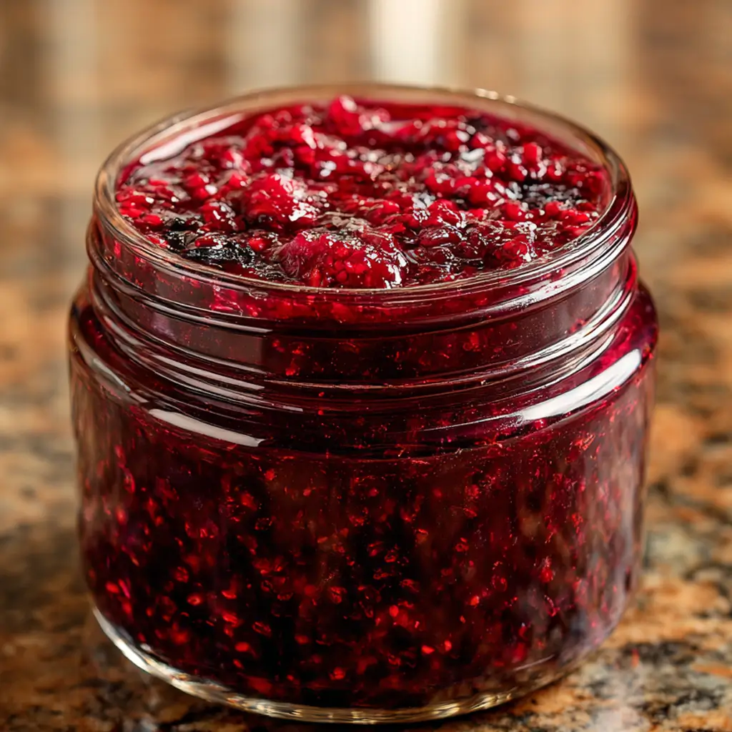 Raspberry chocolate jam made with fresh berries and rich cocoa for breakfast spreads and desserts