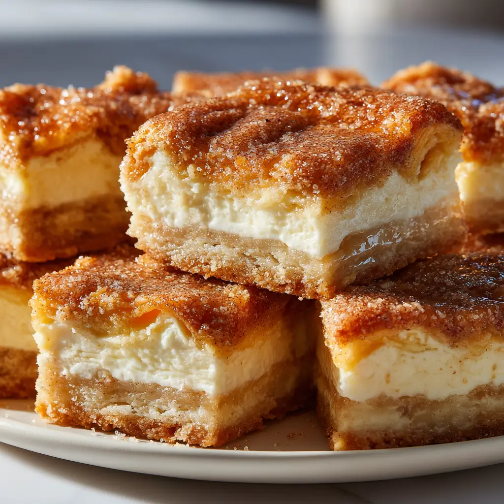 Creamy cheesecake bars with a sweet cinnamon-sugar topping and flaky crescent layers.