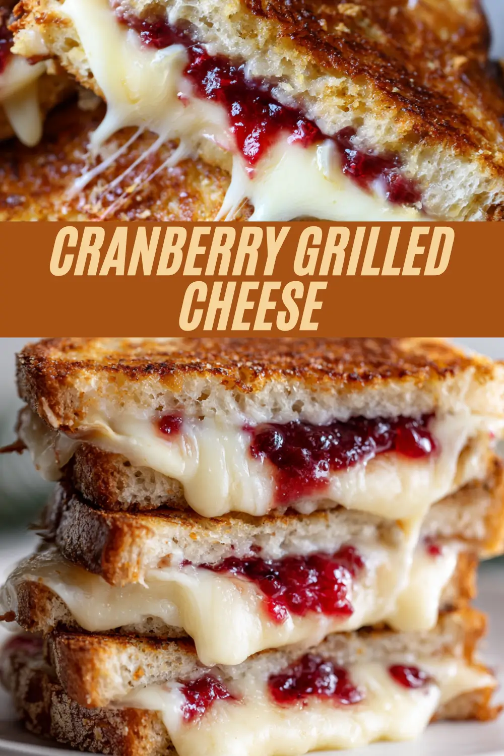 Melty grilled cheese sandwiches with tart cranberry sauce.