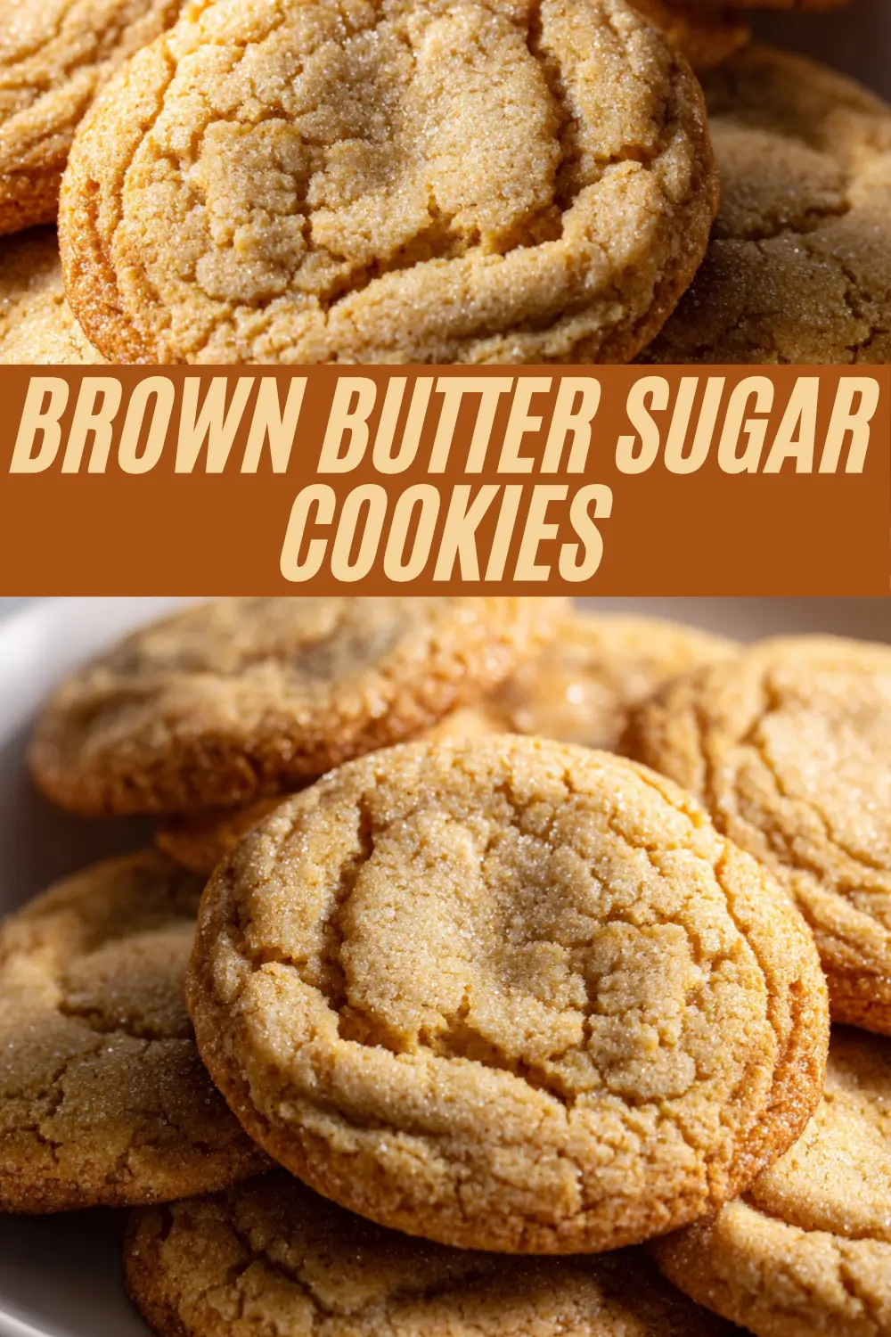 A batch of golden brown cookies coated in sugar, with crinkled tops and crisp edges.
