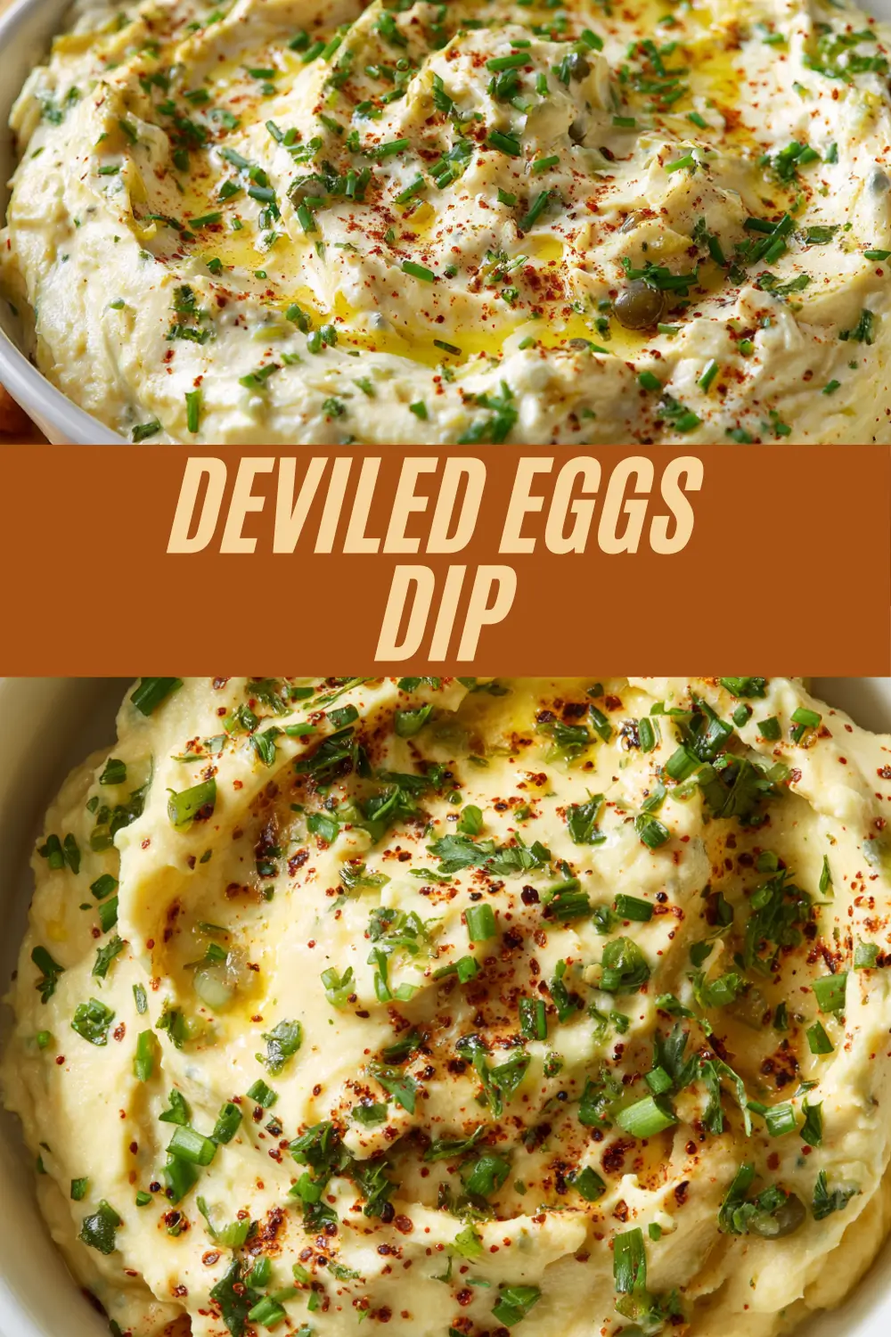 Smooth, creamy dip topped with chopped chives, paprika, and a drizzle of olive oil.