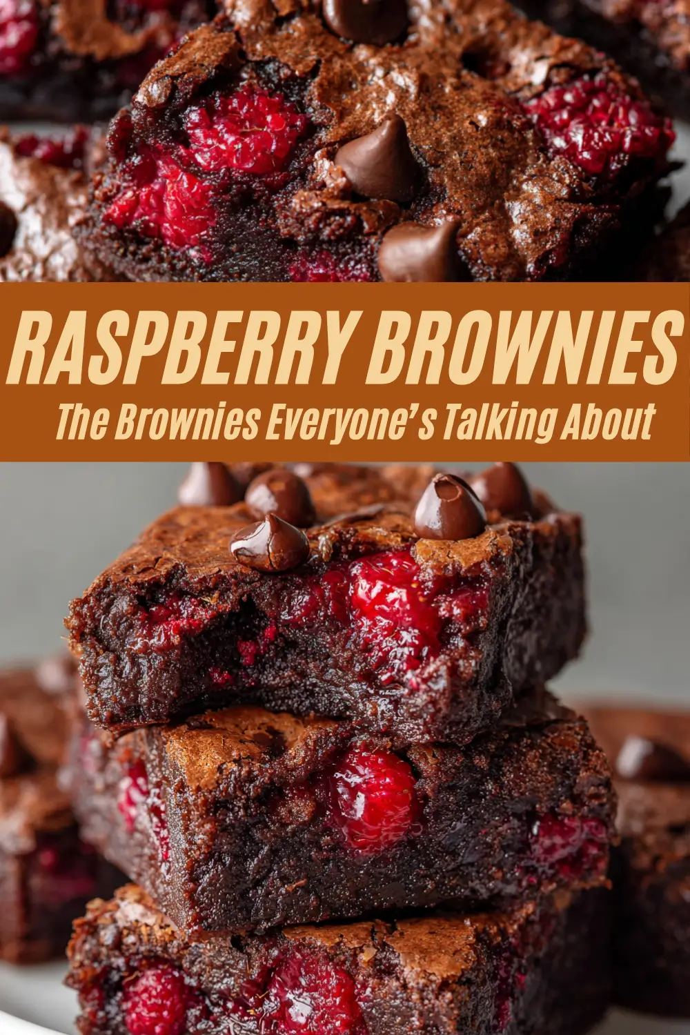 Gooey chocolate brownies with raspberries and chocolate chips throughout.
