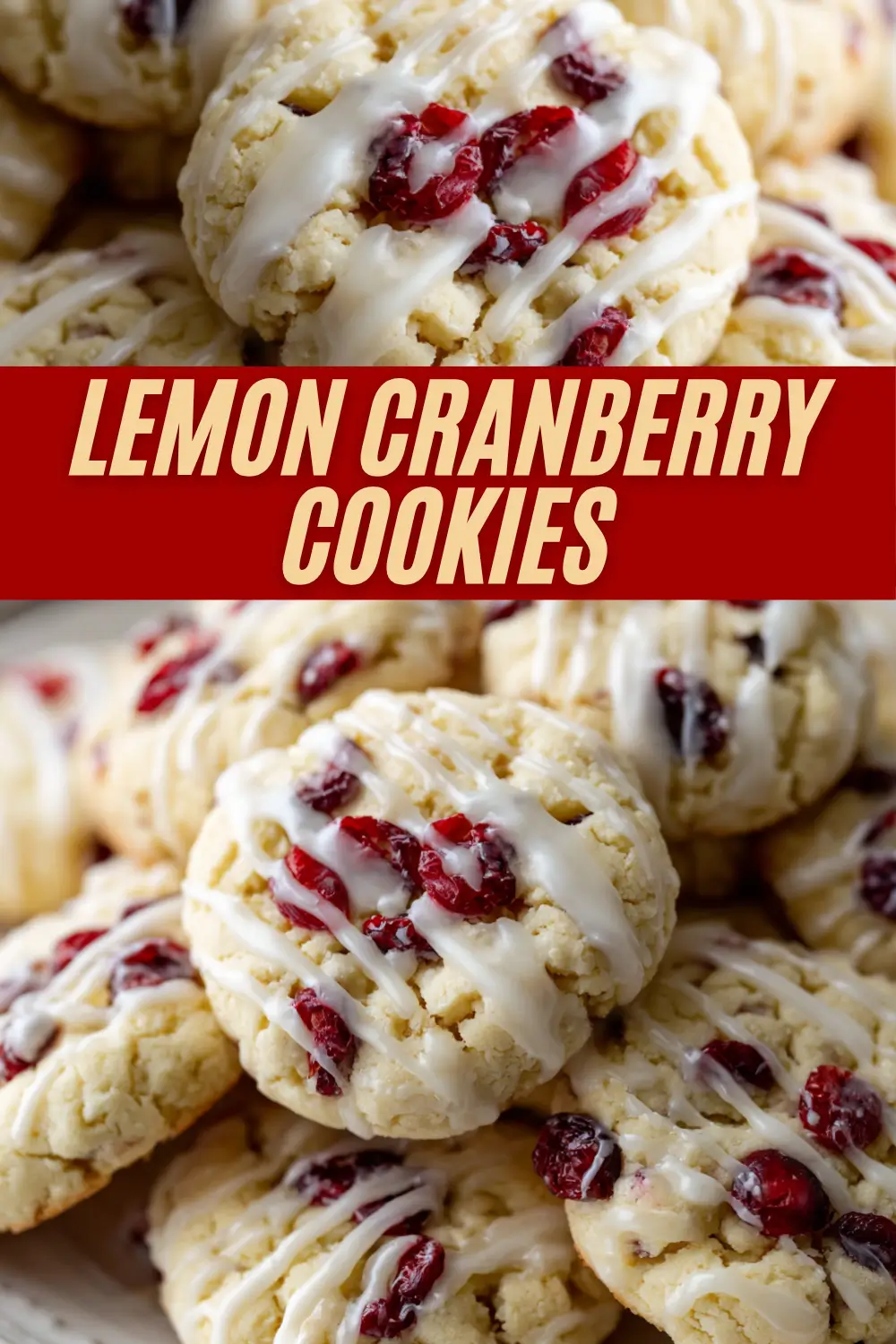 soft, crumbly lemon cranberry cookies drizzled with icing and studded with dried cranberries.