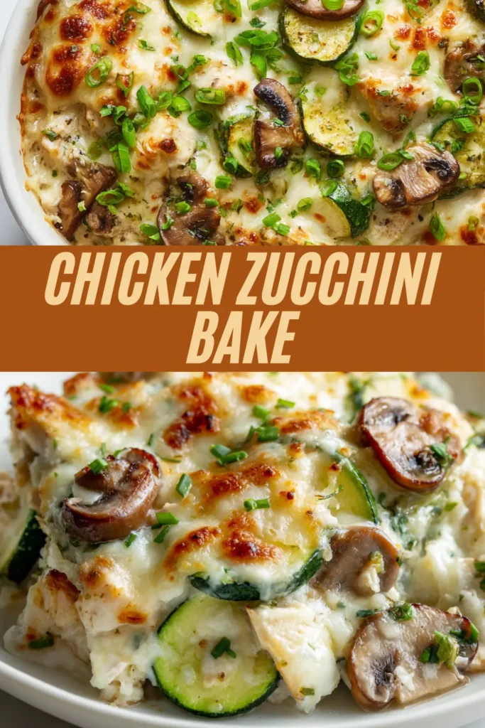 A set of food images showcasing ten diverse recipes: creamy Chicken Zucchini Bake, a savory Italian Sausage and Rice Skillet, a classic Chicken Pot Pie, a buttery Shrimp Scampi, a cheesy Chicken Spaghetti Bake, a low-carb Cabbage Soup, two baked desserts (Brownies and Banana Bread), and a Peach French Toast Bake.