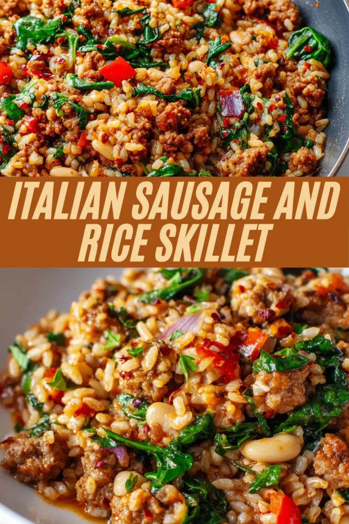 A set of food images showcasing a variety of blogger recipes: a savory Italian Sausage and Rice Skillet, a creamy Crab Rangoon Dip, a healthy Cabbage Soup, a buttery Shrimp Scampi, a cheesy Chicken Spaghetti Bake, and a sweet Peach French Toast Bake.