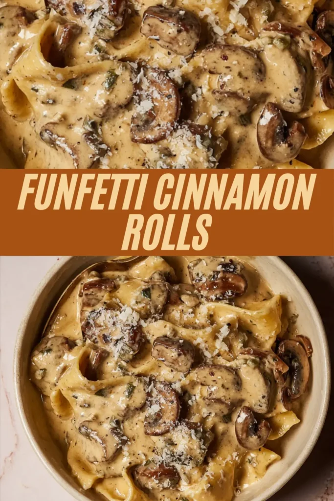 Gorgonzola truffle mushroom cream sauce recipe pin tossed with pappardelle, parmesan, and herbs