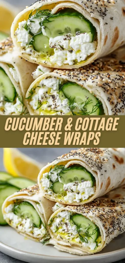 Cucumber and cottage cheese wraps with dill and everything seasoning, recipe text overlay