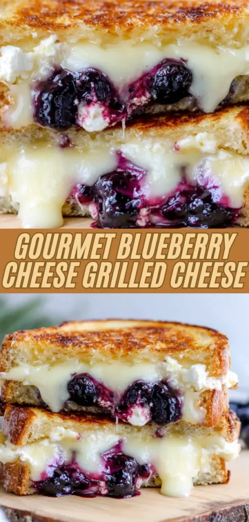 Golden grilled sourdough sandwich oozing with melted cheese and juicy blueberries, stuffed with creamy goat cheese and fresh berries