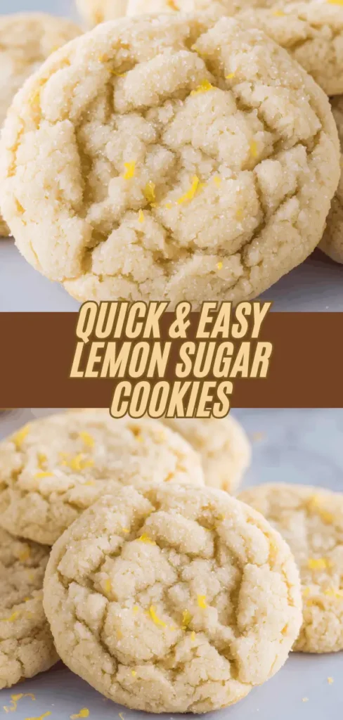 Close-up of lemon sugar cookies with a crumbly texture, topped with lemon zest.