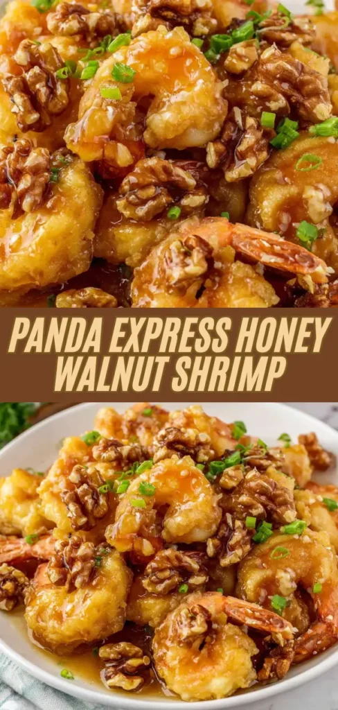 Close-up of a dish featuring crispy shrimp topped with a honey walnut sauce, chopped walnuts, and garnished with chopped green onions.