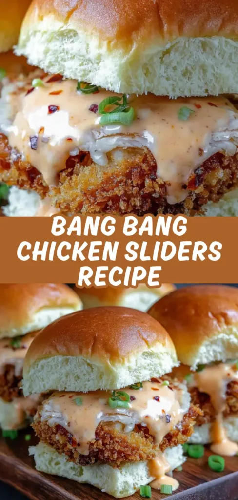 Bang Bang chicken sliders with crispy fried chicken, creamy bang bang sauce, and green onions nestled in soft golden slider buns.