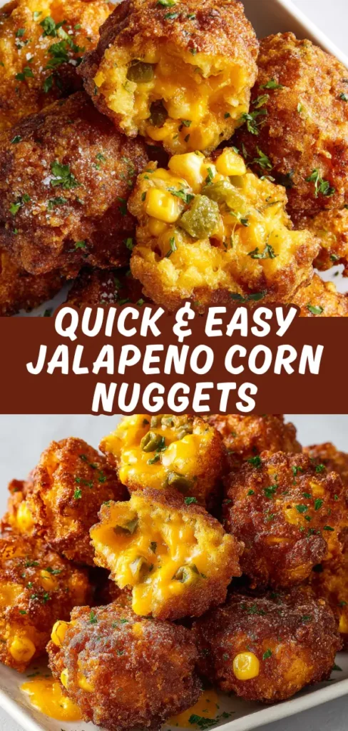 Crispy jalapeno corn nuggets with melted cheese and chopped herbs.