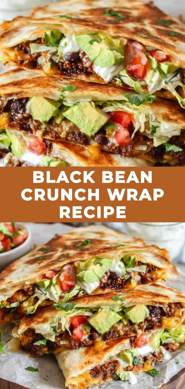 A delicious homemade black bean crunch wrap bursts with flavor, showcasing a tempting vegetarian meal.