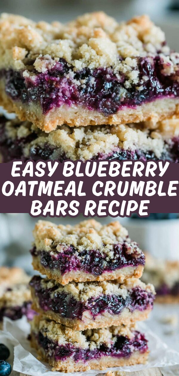 Golden-brown squares of baked blueberry oatmeal crumble offer a delectable, homemade treat.