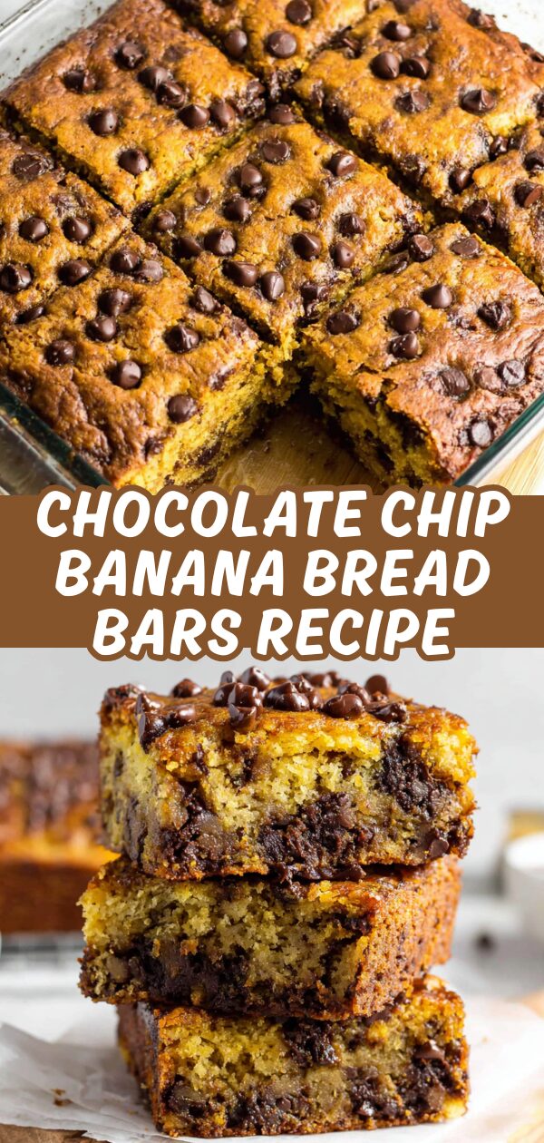 Golden-brown squares of banana bread studded with chocolate chips promise a delightful treat.